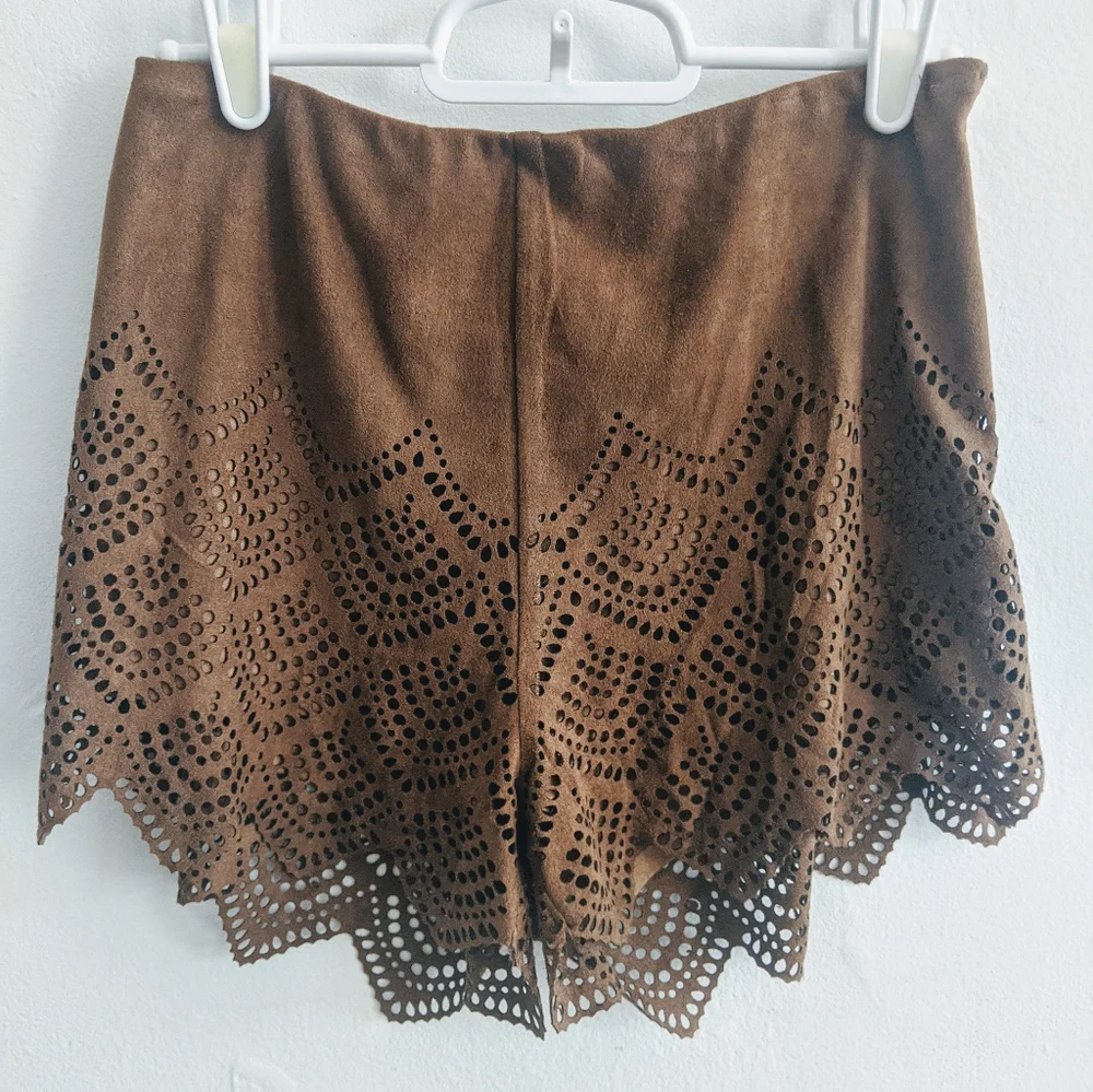 Phanuel Suede Leather Lace Mini Shorts
